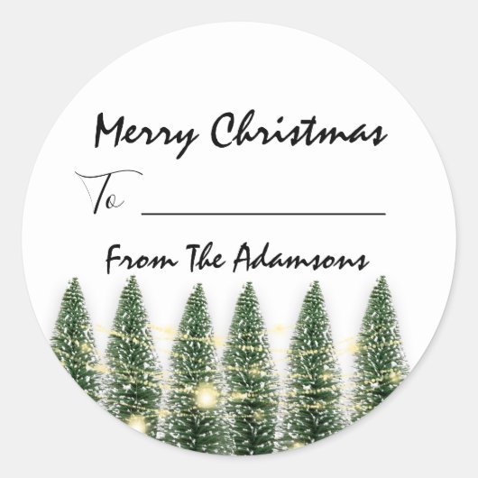 メリークリスマスから…家族の名前の休日ツリーへ ラウンドシール (正面)