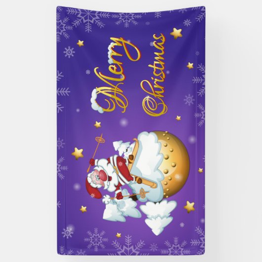 メリークリスマスかわいいおもしろい冬のスキーサンタ 横断幕 (縦)