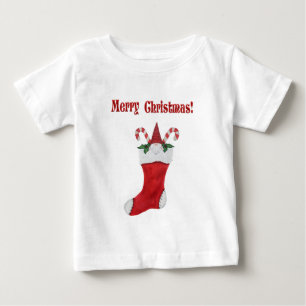 メリークリスマスかわいいお格言インレッドストッキング ベビーTシャツ