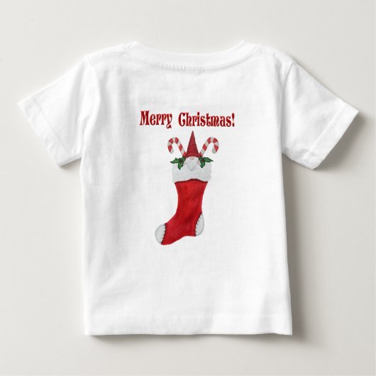メリークリスマスかわいいお格言インレッドストッキング ベビーTシャツ (裏面)