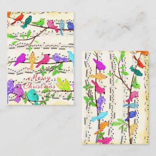 メリークリスマスかわいいカラフルミュージカル鳥の歌 ノートカード (正面/裏面)