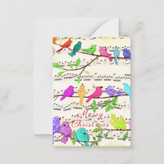メリークリスマスかわいいカラフルミュージカル鳥の歌 ノートカード (正面)