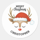 メリークリスマスかわいいキッズトナカイ ラウンドシール (正面)