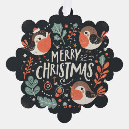 メリークリスマスかわいいキツネとウサギメッセージカード オーナメントカード