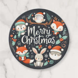 メリークリスマスかわいいキツネとウサギメッセージカード フェイバータグ