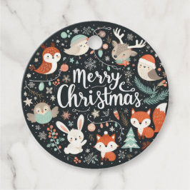 メリークリスマスかわいいキツネとウサギメッセージカード フェイバータグ