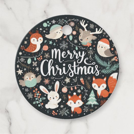 メリークリスマスかわいいキツネとウサギメッセージカード フェイバータグ (正面)