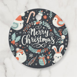 メリークリスマスかわいいキツネとウサギメッセージカード フェイバータグ