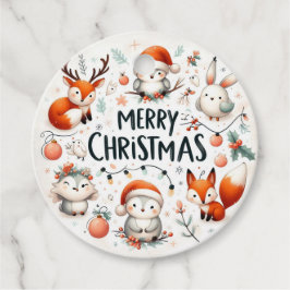 メリークリスマスかわいいキツネとウサギメッセージカード フェイバータグ