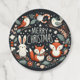 メリークリスマスかわいいキツネとウサギメッセージカード フェイバータグ