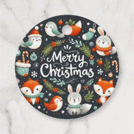 メリークリスマスかわいいキツネとウサギメッセージカード フェイバータグ