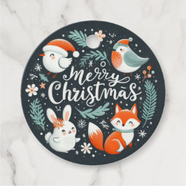 メリークリスマスかわいいキツネとウサギメッセージカード フェイバータグ
