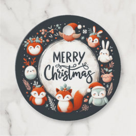 メリークリスマスかわいいキツネとウサギメッセージカード フェイバータグ