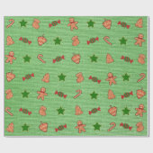 メリークリスマスかわいいキャンディソックス緑の星 ラッピングペーパー (フラット)