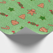 メリークリスマスかわいいキャンディソックス緑の星 ラッピングペーパー (角)
