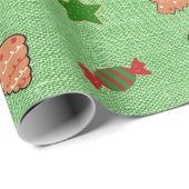 メリークリスマスかわいいキャンディソックス緑の星 ラッピングペーパー (ロールコーナー)