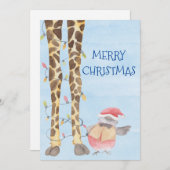 メリークリスマスかわいいキリンの水色 シーズンカード (正面/裏面)