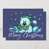 メリークリスマスかわいいクマのカード サンキューカード (正面/裏面)