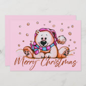 メリークリスマスかわいいクマのカード サンキューカード (正面/裏面)