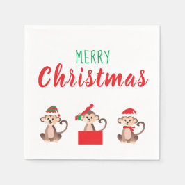 メリークリスマスかわいいクリスマスジャングルモンキー スタンダードカクテルナプキン