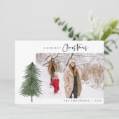 メリークリスマスかわいいクリスマスツリー1枚の写真雪 シーズンカード (スタンド正面)