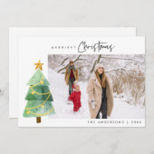 メリークリスマスかわいいクリスマスツリー1枚の写真雪 シーズンカード (正面/裏面)