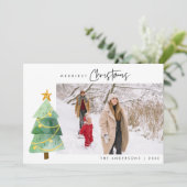 メリークリスマスかわいいクリスマスツリー1枚の写真雪 シーズンカード (スタンド正面)