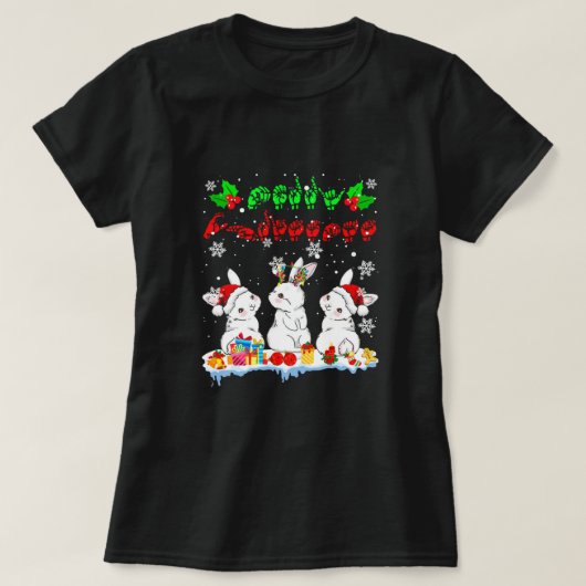 メリークリスマスかわいいクリスマスバニーASL手話 Tシャツ (デザイン正面)
