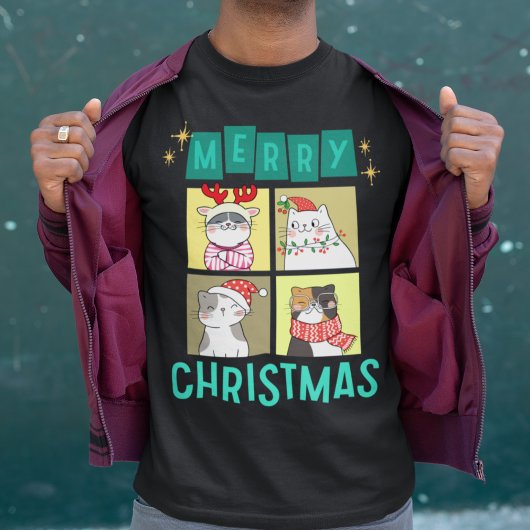 メリークリスマスかわいいクリスマス猫 Tシャツ