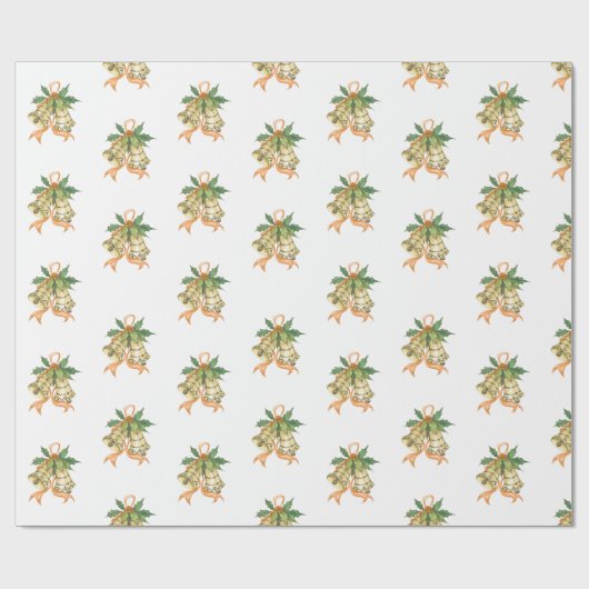 メリークリスマスかわいいグリーンイエローオレンジベル ラッピングペーパー (フラット)