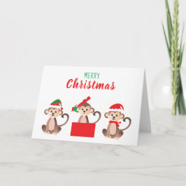 メリークリスマスかわいいサルクリスマス帽子 カード