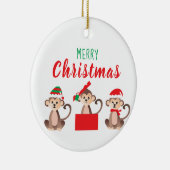 メリークリスマスかわいいサルクリスマス帽子 セラミックオーナメント (右)