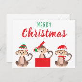 メリークリスマスかわいいサルクリスマス帽子 ポストカード (正面/裏面)