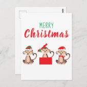 メリークリスマスかわいいサルクリスマス帽子 ポストカード (正面/裏面)