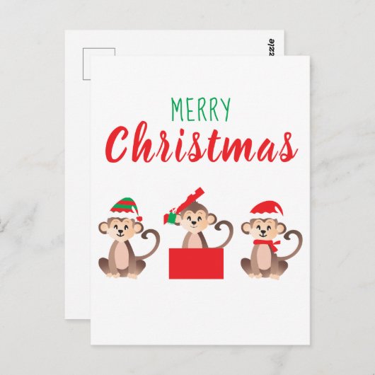 メリークリスマスかわいいサルクリスマス帽子 ポストカード (正面/裏面)