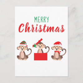 メリークリスマスかわいいサルクリスマス帽子 ポストカード