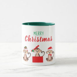 メリークリスマスかわいいサルクリスマス帽子 マグカップ