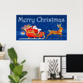 メリークリスマスかわいいサンタクロースの漫画 ポスター (ホームオフィス)