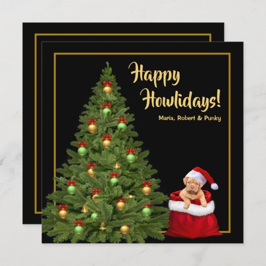 メリークリスマスかわいいサンタクロース子犬の休日 シーズンカード (正面/裏面)