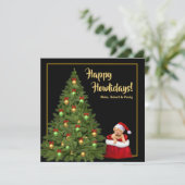 メリークリスマスかわいいサンタクロース子犬の休日 シーズンカード (スタンド正面)