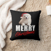 メリークリスマスかわいいサンタ帽子のサモイ子犬 クッション (ブランケット)