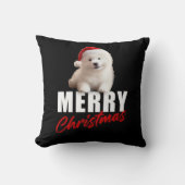 メリークリスマスかわいいサンタ帽子のサモイ子犬 クッション (正面)