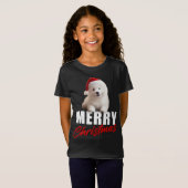 メリークリスマスかわいいサンタ帽子のサモイ子犬 Tシャツ (正面フル)