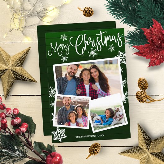 メリークリスマスかわいいスノーフレーク素朴3枚 招待状