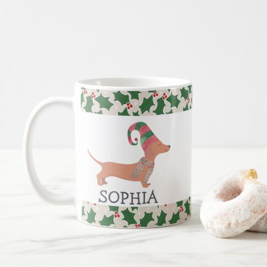 メリークリスマスかわいいダックスシュント犬 コーヒーマグカップ (ドーナツ)