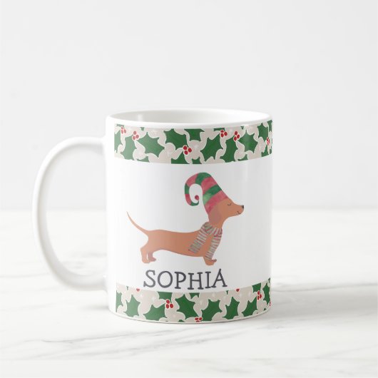 メリークリスマスかわいいダックスシュント犬 コーヒーマグカップ (左)