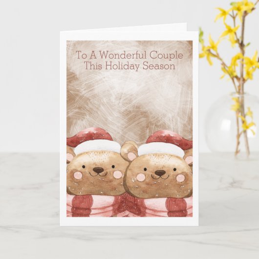 メリークリスマスかわいいテディベアサンタパーソナライズされた カード (黄色い花)