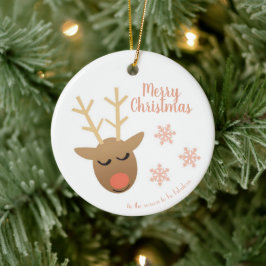 メリークリスマスかわいいトナカイのピンク金ゴールド セラミックオーナメント