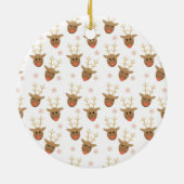 メリークリスマスかわいいトナカイのピンク金ゴールド セラミックオーナメント (裏面)