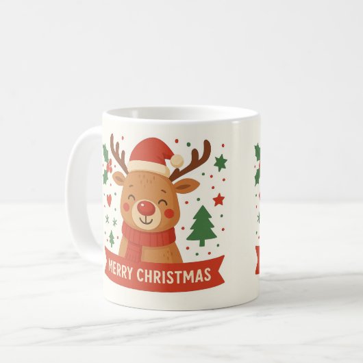 メリークリスマスかわいいトナカイのマグカップ コーヒーマグカップ (正面左)